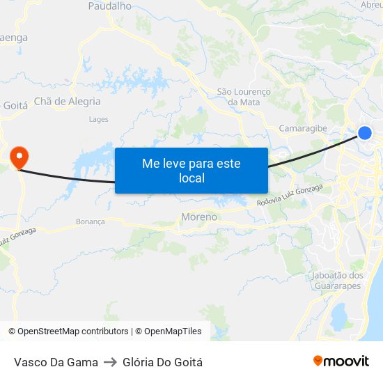 Vasco Da Gama to Glória Do Goitá map