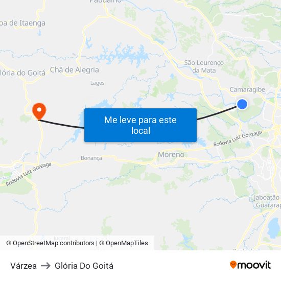 Várzea to Glória Do Goitá map