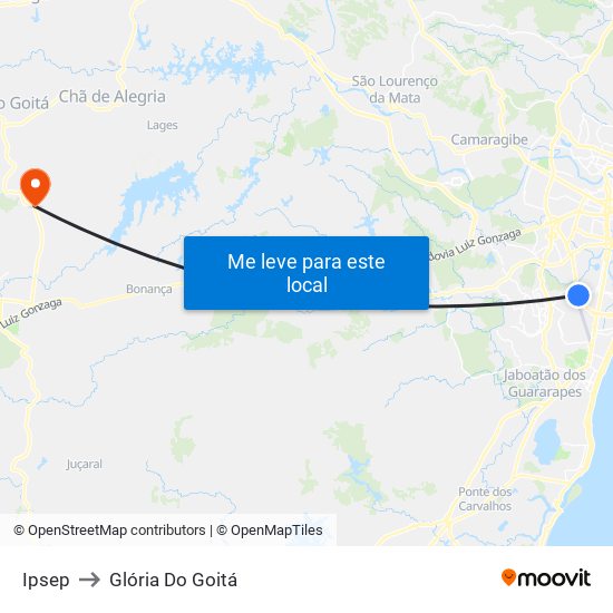 Ipsep to Glória Do Goitá map