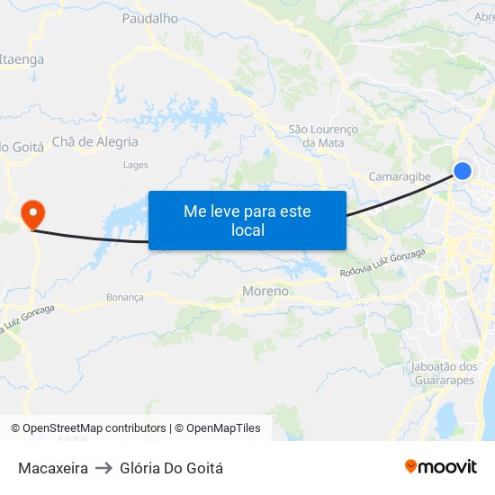 Macaxeira to Glória Do Goitá map