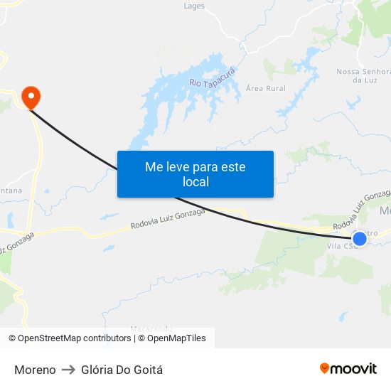 Moreno to Glória Do Goitá map