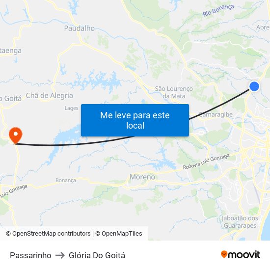 Passarinho to Glória Do Goitá map