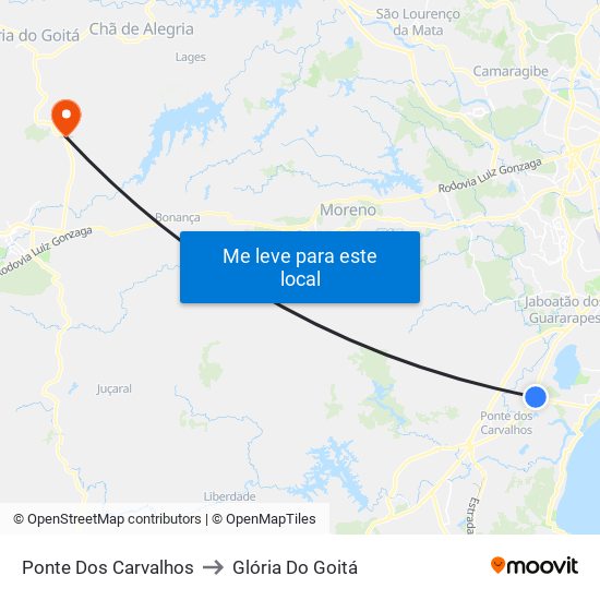 Ponte Dos Carvalhos to Glória Do Goitá map