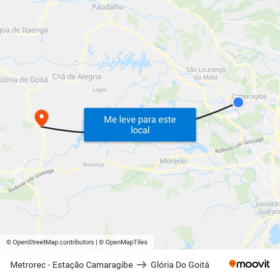 Metrorec - Estação Camaragibe to Glória Do Goitá map