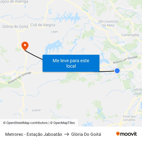 Metrorec - Estação Jaboatão to Glória Do Goitá map