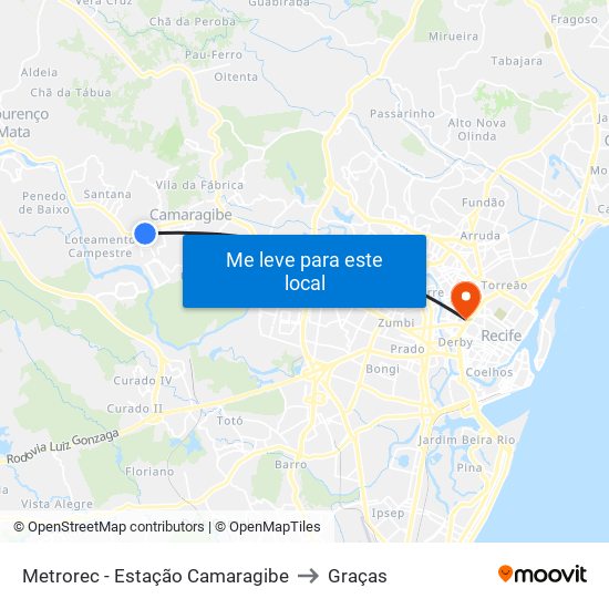 Metrorec - Estação Camaragibe to Graças map