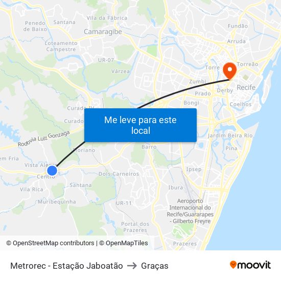 Metrorec - Estação Jaboatão to Graças map
