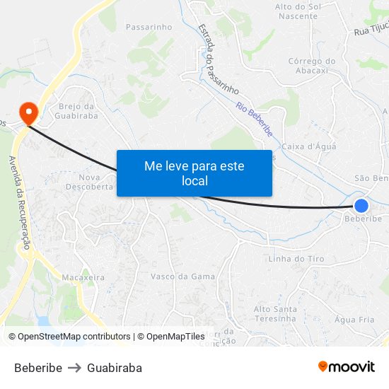 Beberibe to Guabiraba map