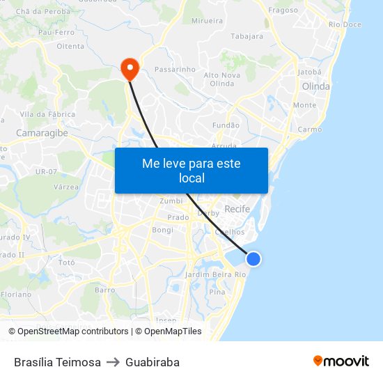 Brasília Teimosa to Guabiraba map