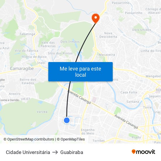 Cidade Universitária to Guabiraba map