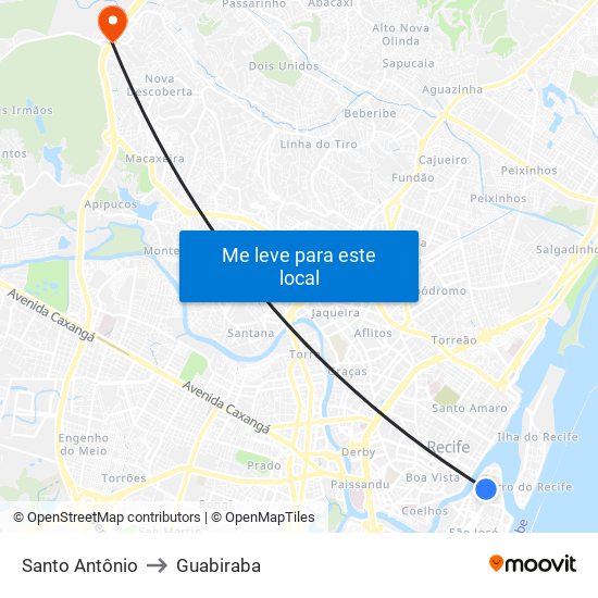 Santo Antônio to Guabiraba map