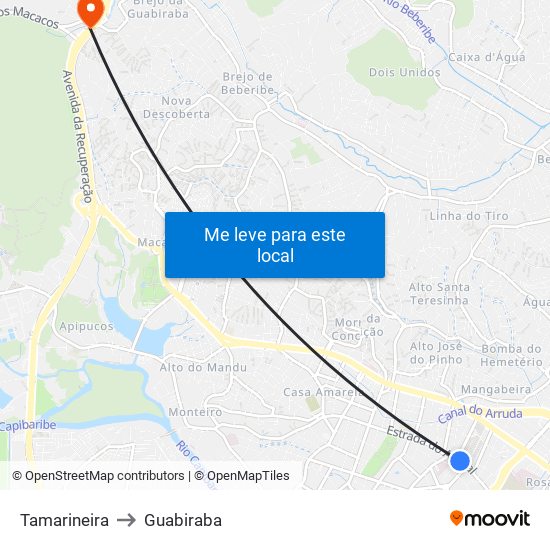 Tamarineira to Guabiraba map