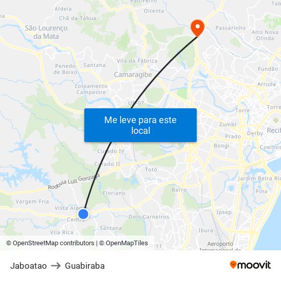 Jaboatao to Guabiraba map