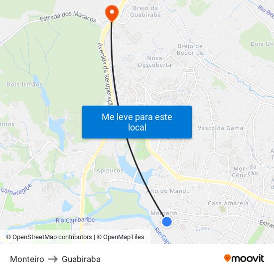 Monteiro to Guabiraba map