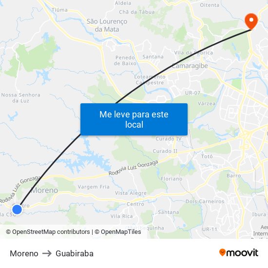 Moreno to Guabiraba map