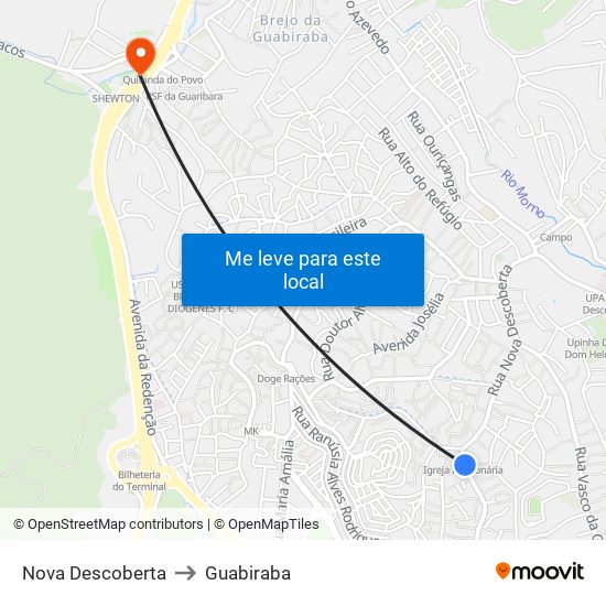 Nova Descoberta to Guabiraba map