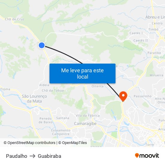 Paudalho to Guabiraba map