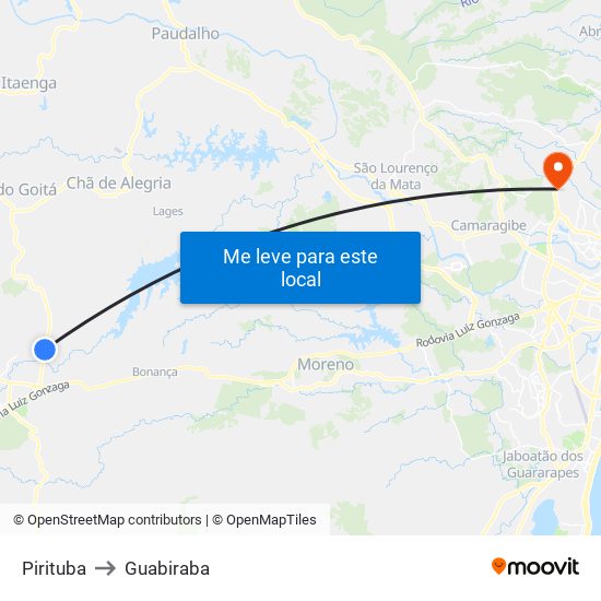 Pirituba to Guabiraba map