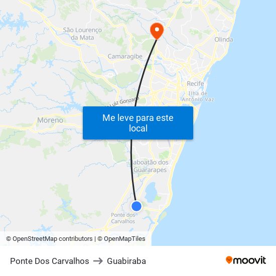 Ponte Dos Carvalhos to Guabiraba map