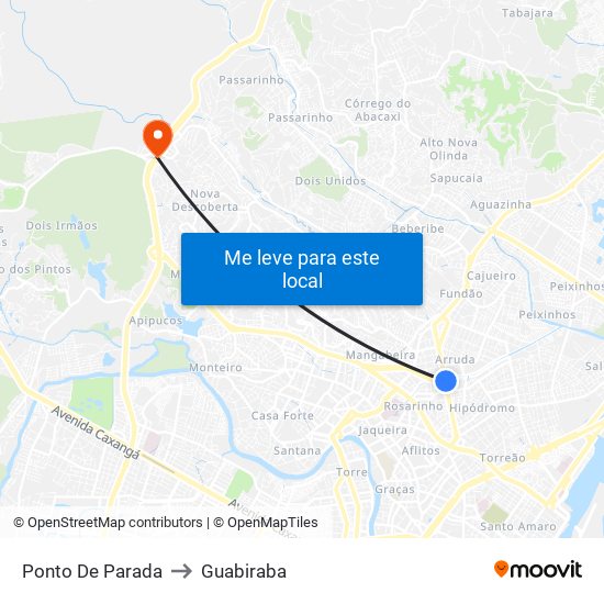 Ponto De Parada to Guabiraba map