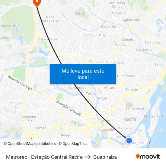 Metrorec - Estação Central Recife to Guabiraba map