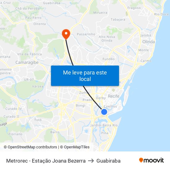 Metrorec - Estação Joana Bezerra to Guabiraba map