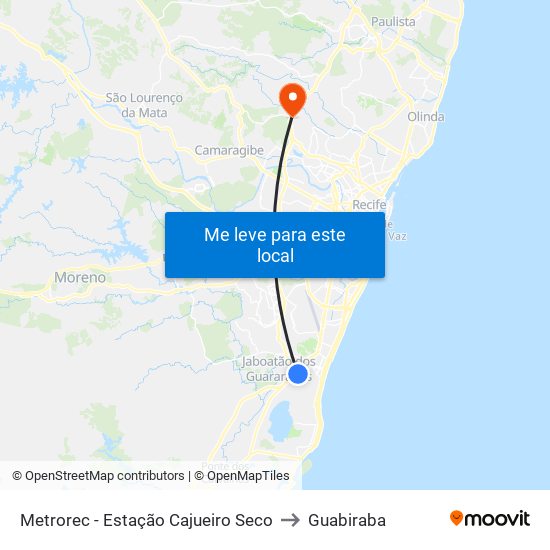 Metrorec - Estação Cajueiro Seco to Guabiraba map