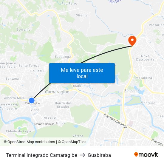 Terminal Integrado Camaragibe to Guabiraba map