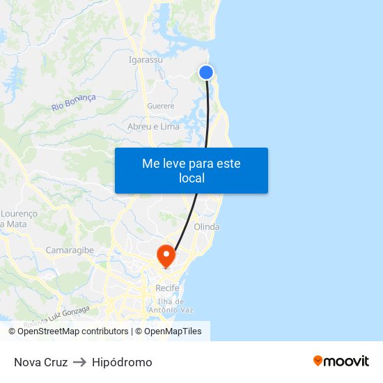 Nova Cruz to Hipódromo map