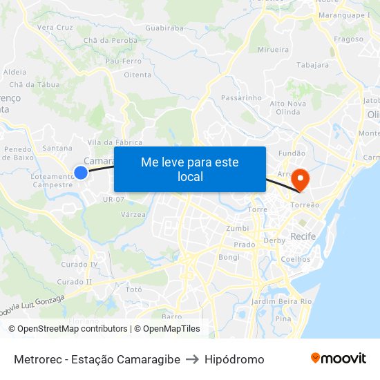 Metrorec - Estação Camaragibe to Hipódromo map