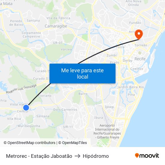 Metrorec - Estação Jaboatão to Hipódromo map