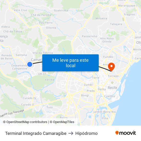 Terminal Integrado Camaragibe to Hipódromo map