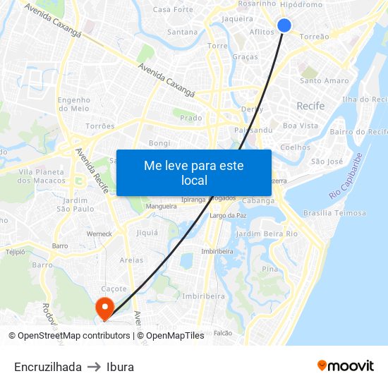 Encruzilhada to Ibura map