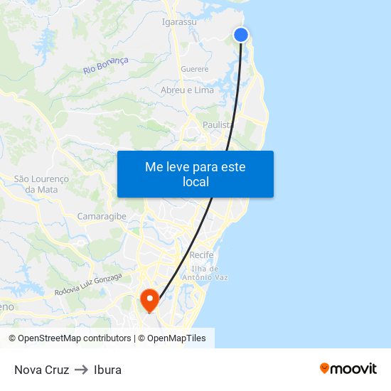 Nova Cruz to Ibura map