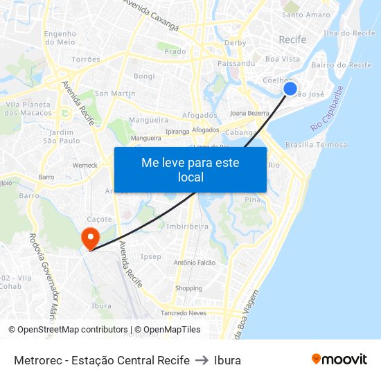 Metrorec - Estação Central Recife to Ibura map