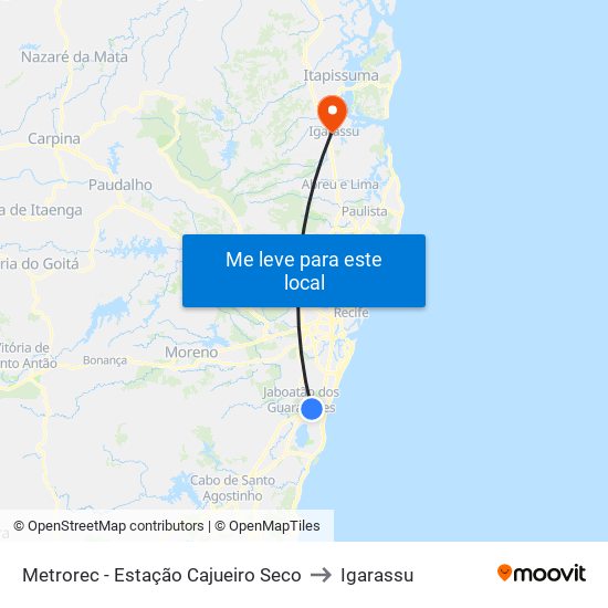 Metrorec - Estação Cajueiro Seco to Igarassu map