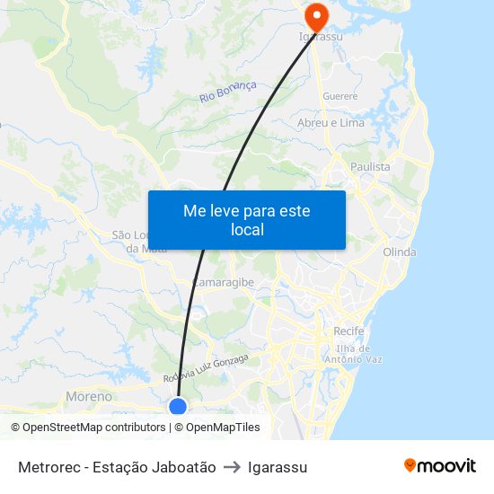 Metrorec - Estação Jaboatão to Igarassu map