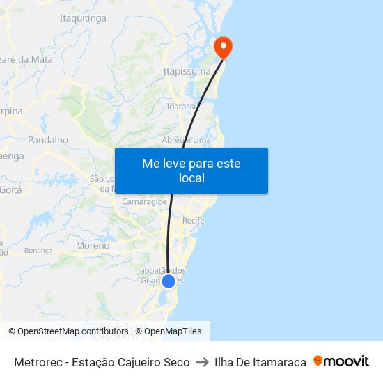 Metrorec - Estação Cajueiro Seco to Ilha De Itamaraca map