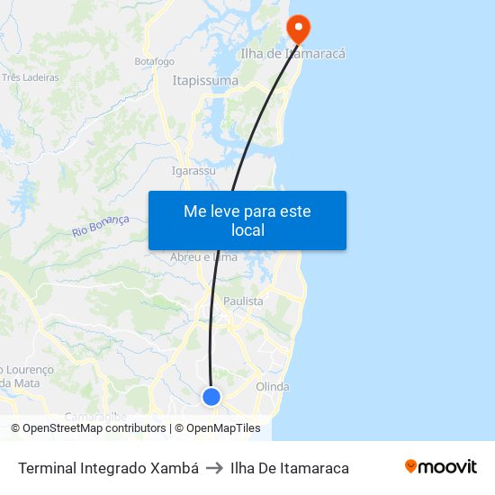Terminal Integrado Xambá to Ilha De Itamaraca map