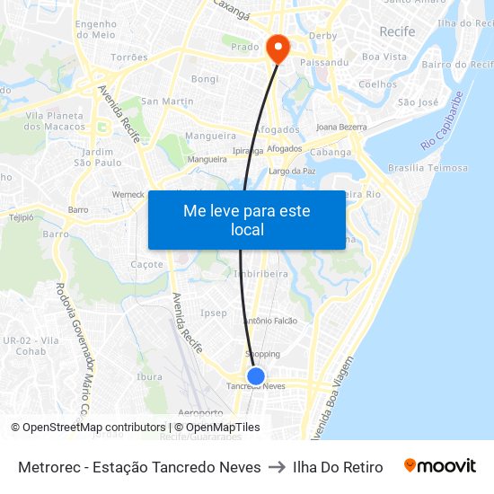 Metrorec - Estação Tancredo Neves to Ilha Do Retiro map