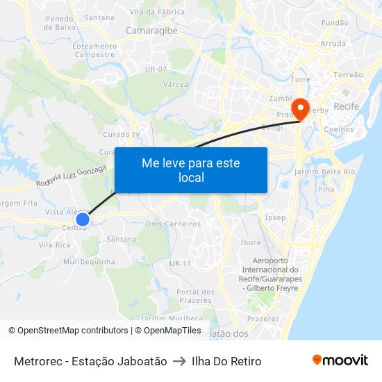 Metrorec - Estação Jaboatão to Ilha Do Retiro map