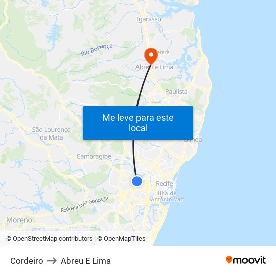 Cordeiro to Abreu E Lima map