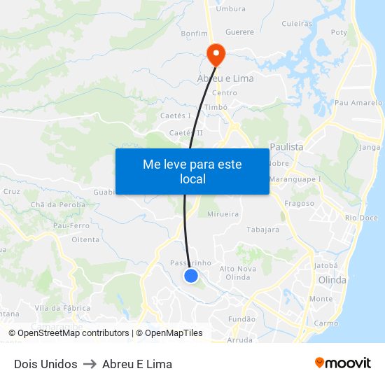 Dois Unidos to Abreu E Lima map