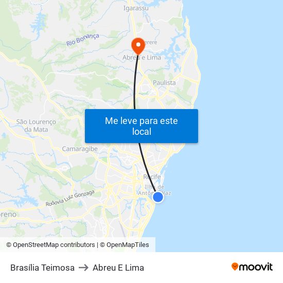 Brasília Teimosa to Abreu E Lima map
