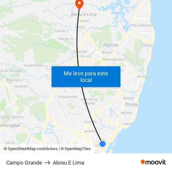 Campo Grande to Abreu E Lima map