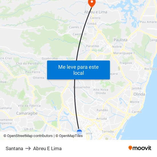 Santana to Abreu E Lima map