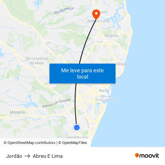 Jordão to Abreu E Lima map