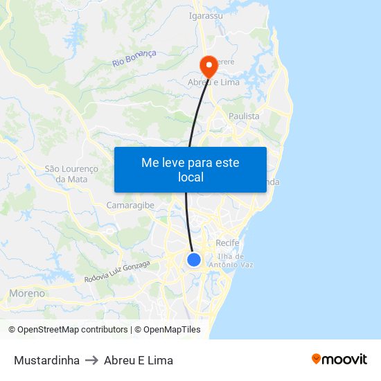 Mustardinha to Abreu E Lima map