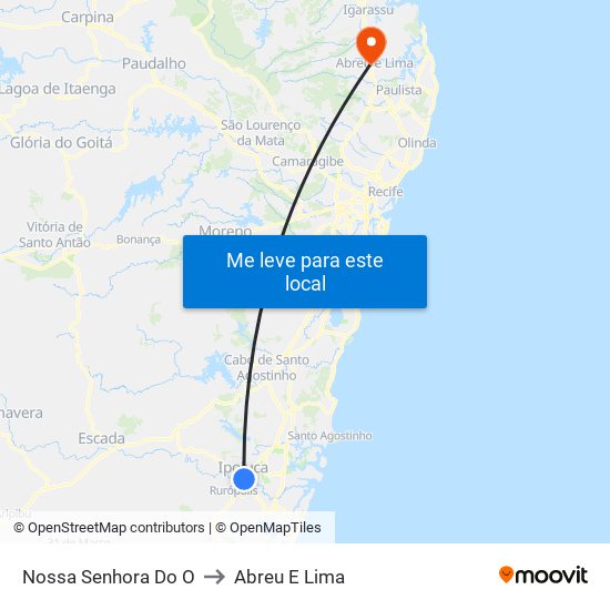 Nossa Senhora Do O to Abreu E Lima map