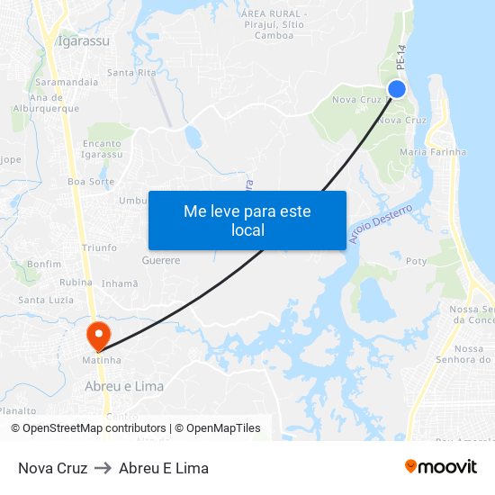 Nova Cruz to Abreu E Lima map